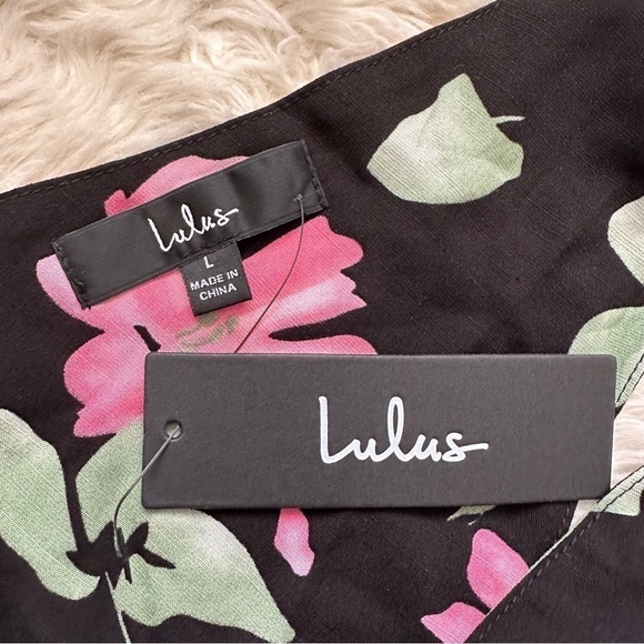 Lulus Dress Beloved Bae Tie-Strap Tiered Maxi Floral Print Black L NWT New - Picture 11 of 13